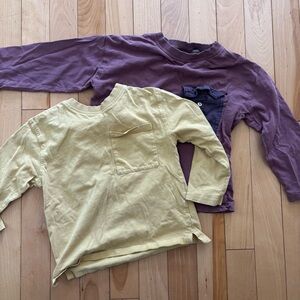 Zara Kids Long-Sleeve Pocket Tee Set — Yellow & Purple